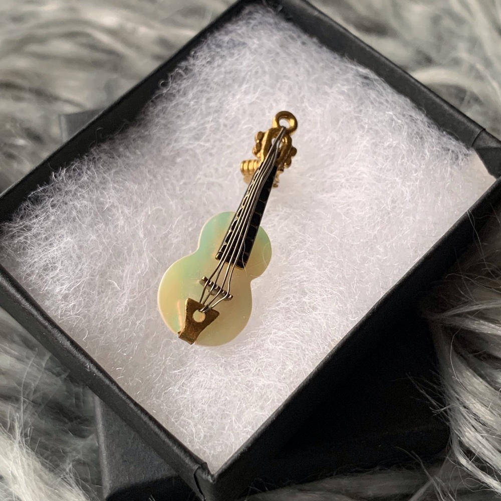 Vintage Mother of Pearl Guitar Brooch Pin